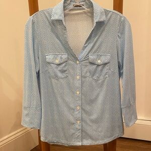 J. McLaughlin Light Blue and White Chevron Shirt